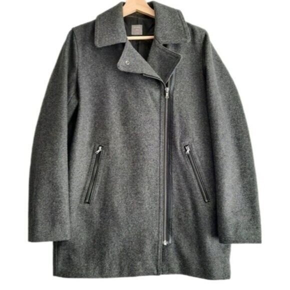 GAP Short Moto Coat Jacket Wool Blend Grey Sz M - Picture 1 of 14